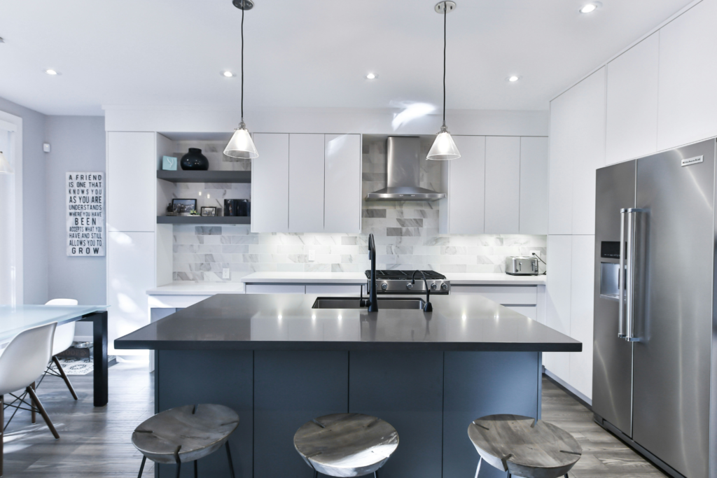 Side-by-side look at pale stone kitchen worktops suitable for quartz granite and marble comparisons