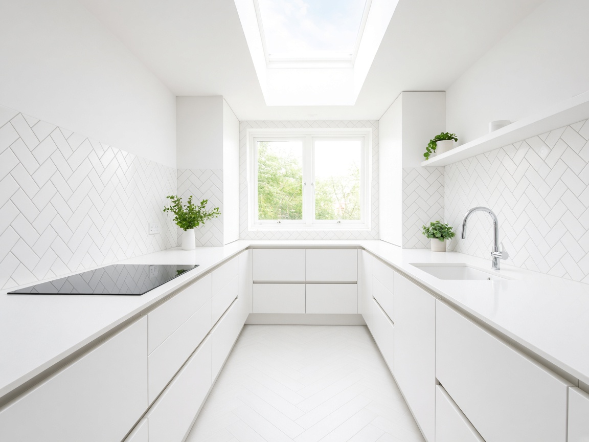 Bright kitchen island with a fitted solid surface worktop